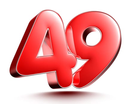 Red numbers 49 isolated on white background illustration 3D rendering with clipping path.