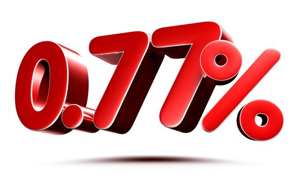 0.77 percent red on white background illustration 3D rendering with clipping path.