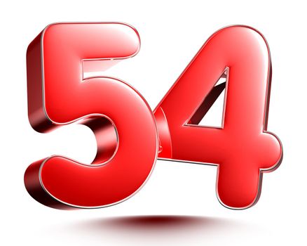 Red numbers 54 isolated on white background illustration 3D rendering with clipping path.