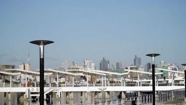 Manila city, skyscrapers and buildings. Seascape coastal city of Manila. Modern city by sea. Makati district. Travel concept.