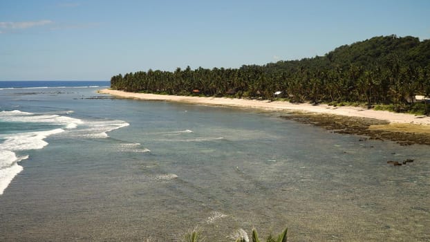 Beautiful tropical island with sand beach, palm trees.Seascape ocean and beautiful beach paradise, Siargao, Philippines. Tropical landscape: beach with palm trees. Travel concept.