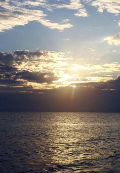 beautiful orange sunset on the calm sea