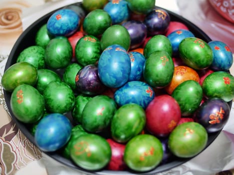 Easter eggs in color macro, close up