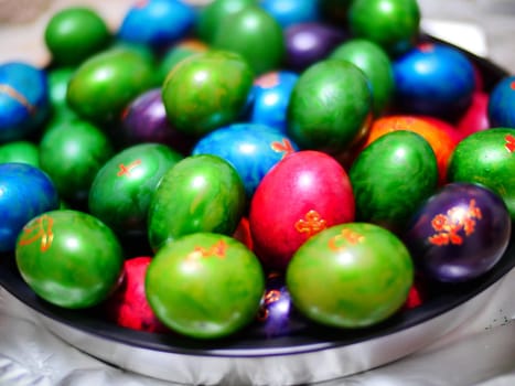Easter eggs in color macro, close up