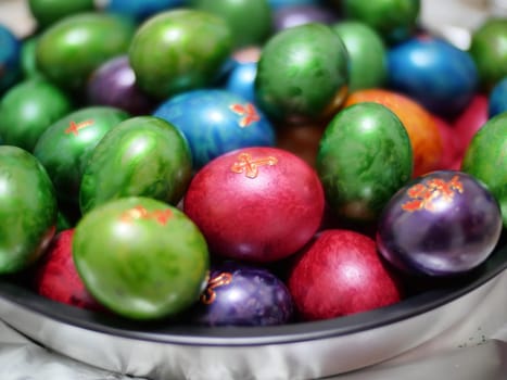 Easter eggs in color macro, close up