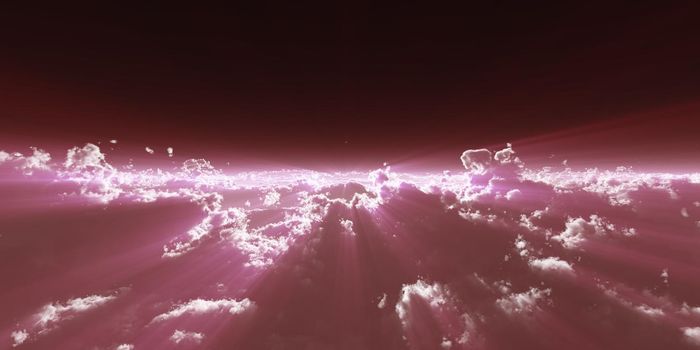 high stratosphere above clouds, 3d illustration