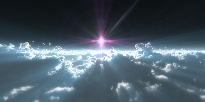 high stratosphere above clouds, 3d illustration