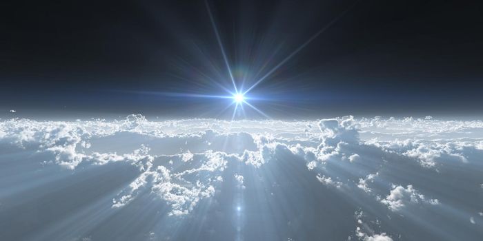 high stratosphere above clouds, 3d illustration