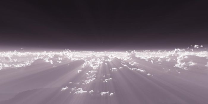 high stratosphere above clouds, 3d illustration