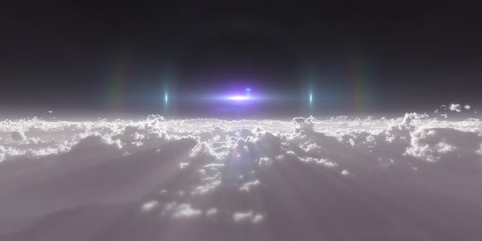 high stratosphere above clouds, 3d illustration