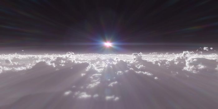 high stratosphere above clouds, 3d illustration