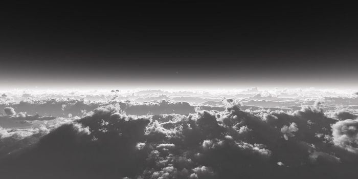 high stratosphere above clouds, 3d illustration