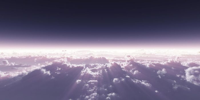 high stratosphere above clouds, 3d illustration