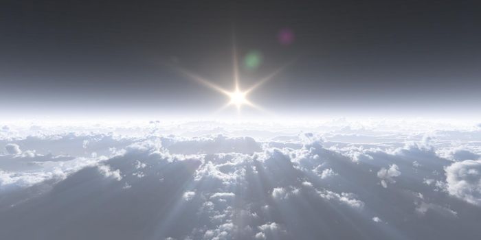 high stratosphere above clouds, 3d illustration