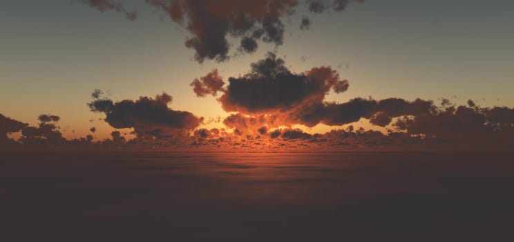 fly above clouds sunset 3d render illustration