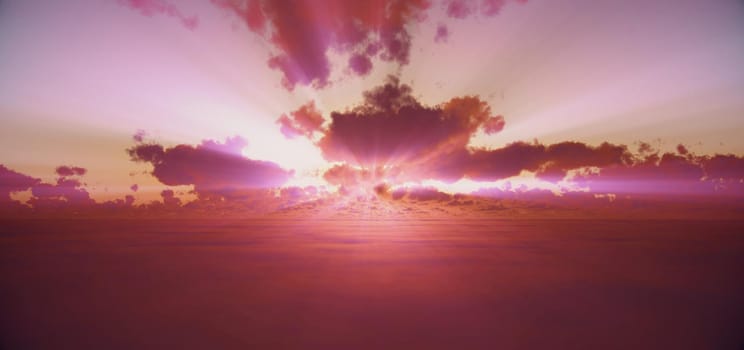 fly above clouds sunset 3d render illustration