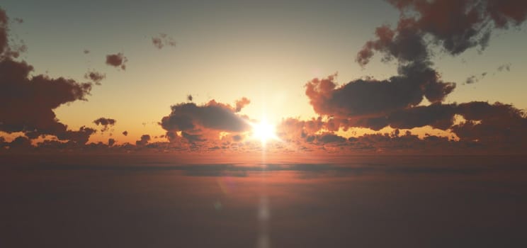 fly above clouds sunset 3d render illustration