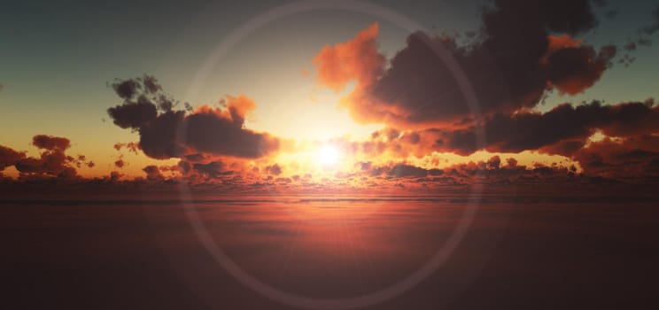 fly above clouds sunset 3d render illustration