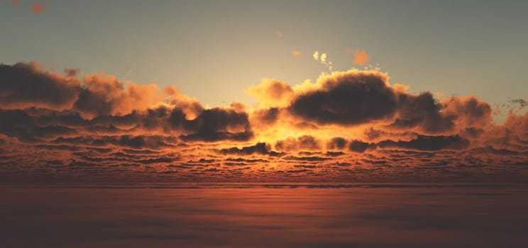 fly above clouds sunset 3d render illustration