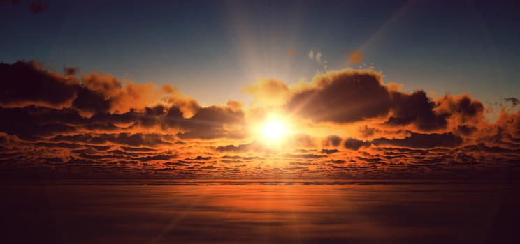 fly above clouds sunset 3d render illustration