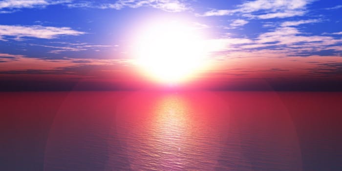 sunset sea sun ray clear sky, 3d rendering illustration