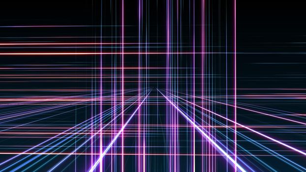 3d line neon cube in space, render illustration