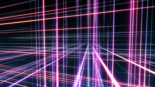 3d line neon cube in space, render illustration