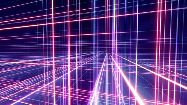 3d line neon cube in space, render illustration