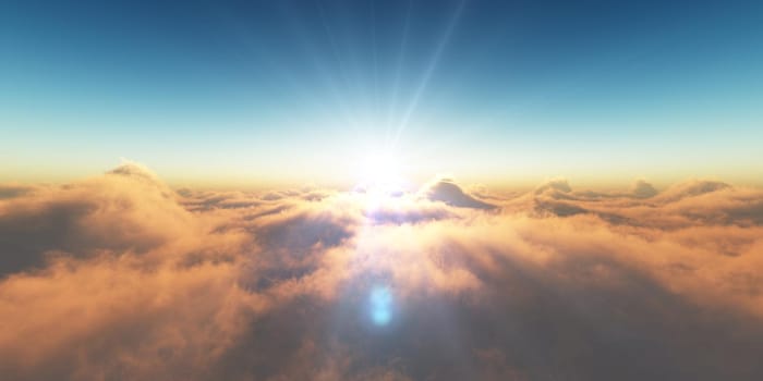 heaven, sunset over the clouds, 3d render illustration