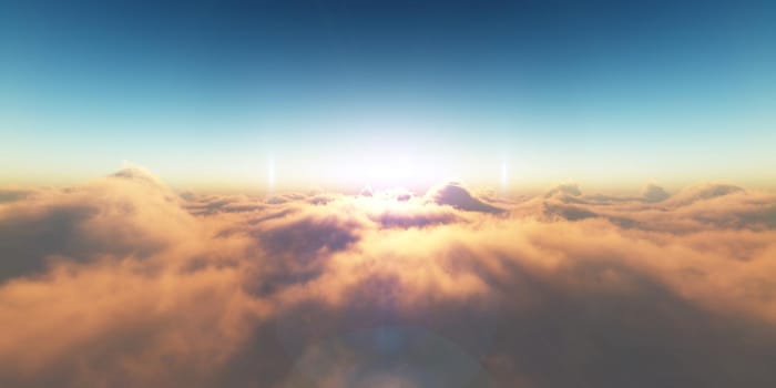 heaven, sunset over the clouds, 3d render illustration