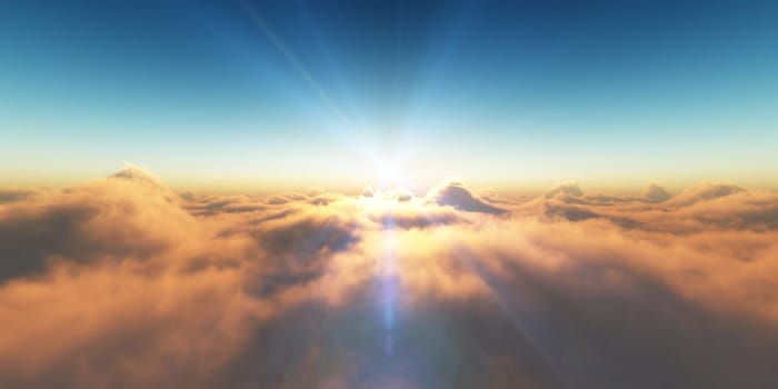 heaven, sunset over the clouds, 3d render illustration