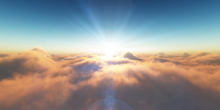 heaven, sunset over the clouds, 3d render illustration