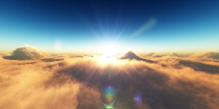 heaven, sunset over the clouds, 3d render illustration