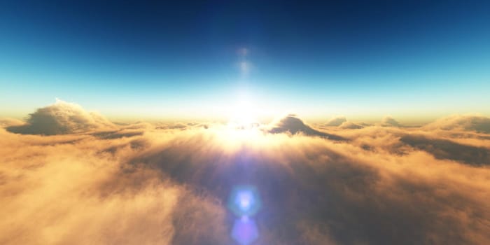 heaven, sunset over the clouds, 3d render illustration