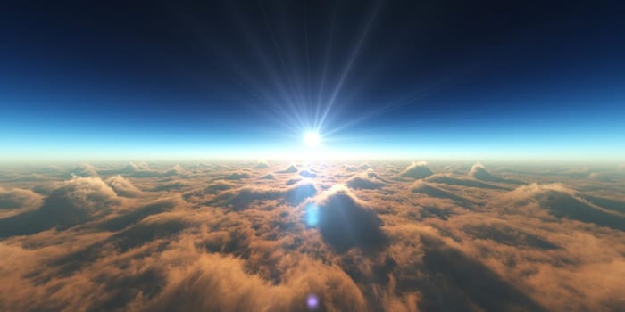 heaven, sunset over the clouds, 3d render illustration