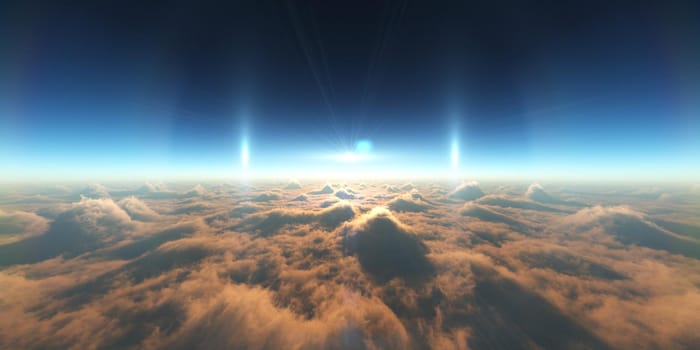 heaven, sunset over the clouds, 3d render illustration