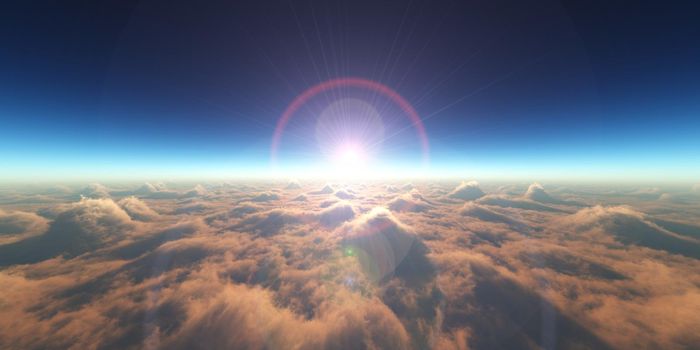 heaven, sunset over the clouds, 3d render illustration