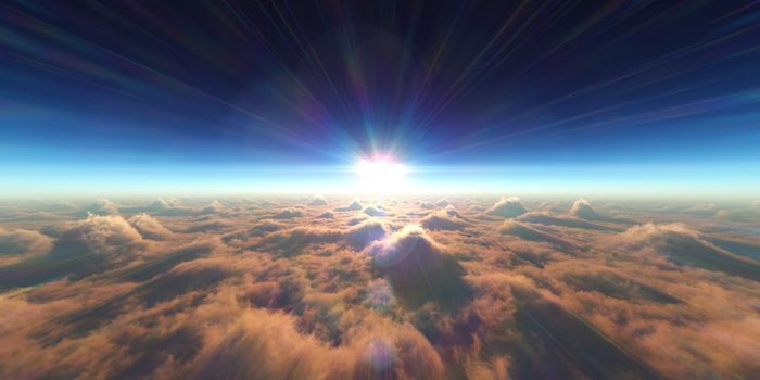 heaven, sunset over the clouds, 3d render illustration