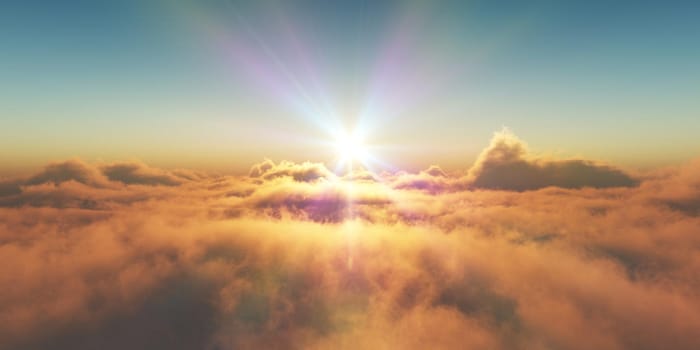 heaven, sunset over the clouds, 3d render illustration