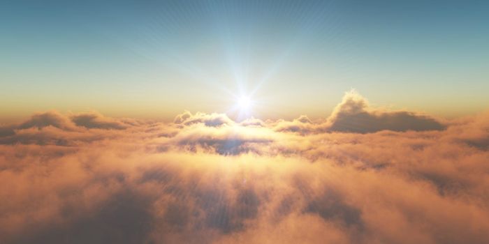 heaven, sunset over the clouds, 3d render illustration