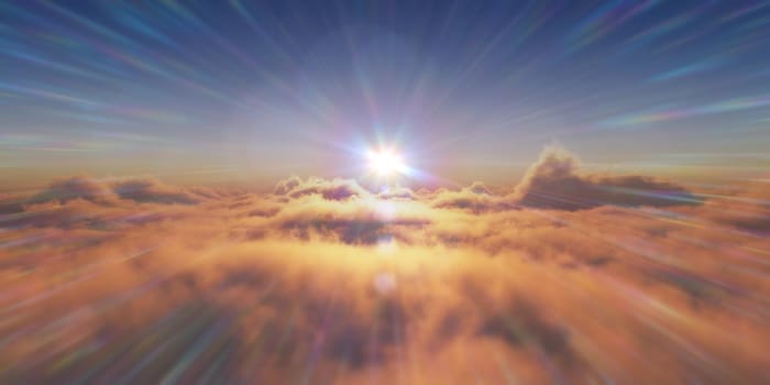 heaven, sunset over the clouds, 3d render illustration