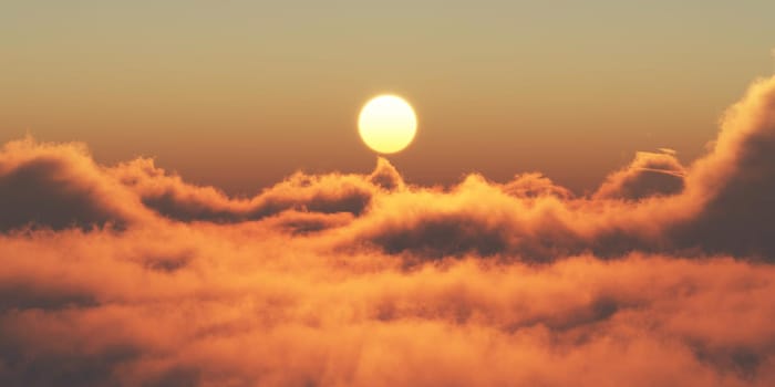 heaven, sunset over the clouds, 3d render illustration