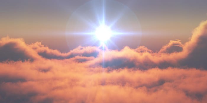 heaven, sunset over the clouds, 3d render illustration