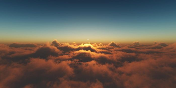 heaven, sunset over the clouds, 3d render illustration