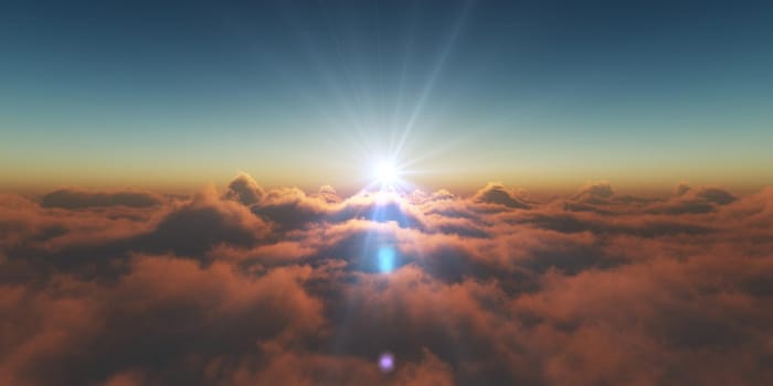 heaven, sunset over the clouds, 3d render illustration