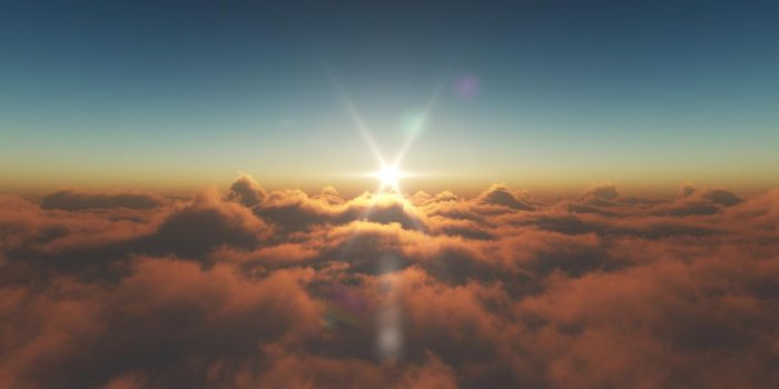 heaven, sunset over the clouds, 3d render illustration