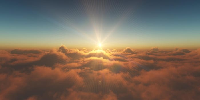 heaven, sunset over the clouds, 3d render illustration