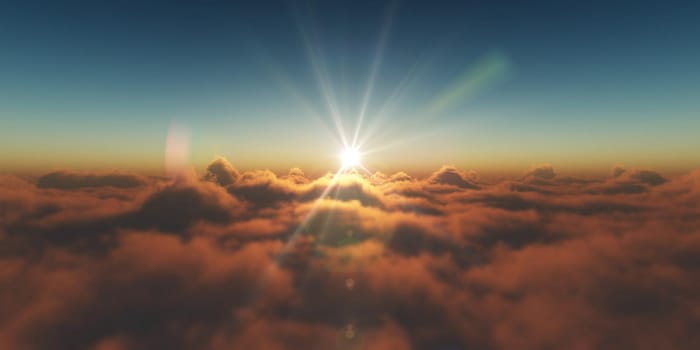 heaven, sunset over the clouds, 3d render illustration