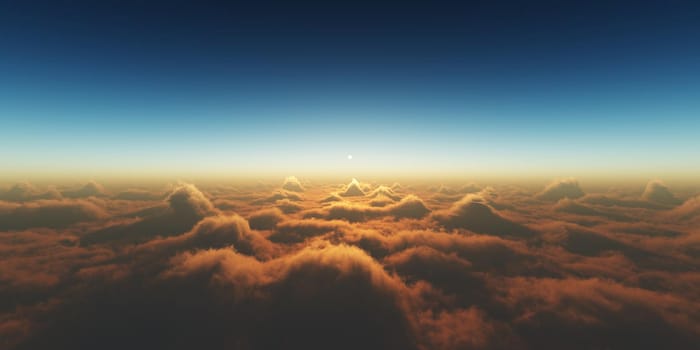 heaven, sunset over the clouds, 3d render illustration