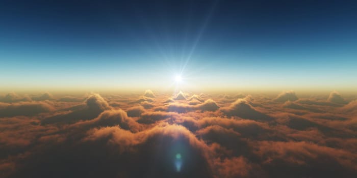 heaven, sunset over the clouds, 3d render illustration